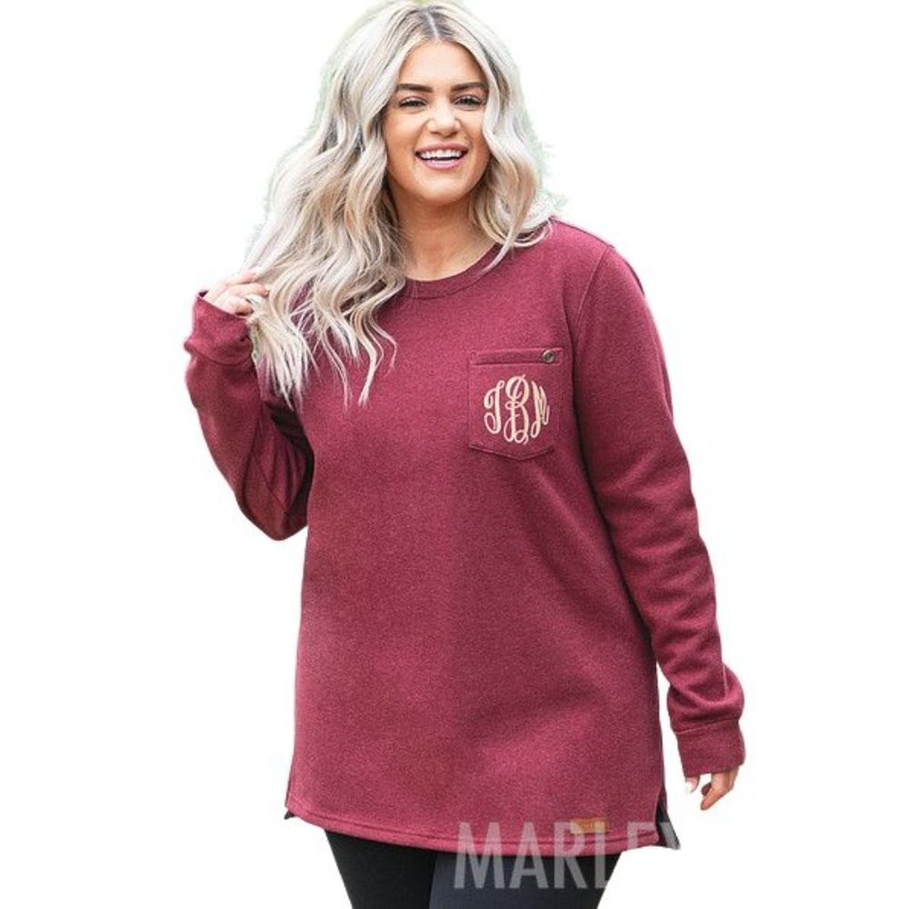 NWT MarleyLilly‎ Monogrammed Crewneck Sweatshirt in Crimson Size Large